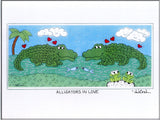 ALLIGATORS IN LOVE -  8.5" x 11"  Folk Art Print, Hand-Decorated, Limited-Edition - art by debOrah