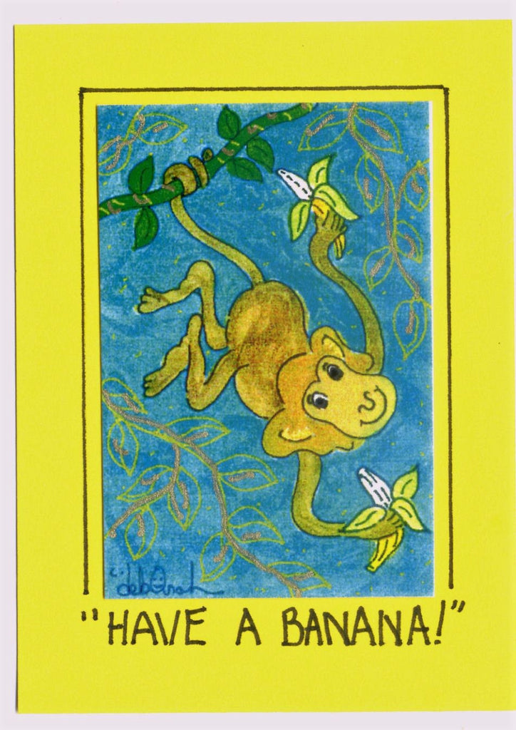 HAVE A BANANA! -  Monkey Art Print in a Magnet - art by debOrah