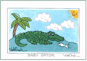 BABY GATOR  -  5" x 7" Alligator Nursery Art Print, Hand-Decorated, Limited-Edition - art by debOrah