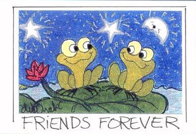 FRIENDS FOREVER - Folk Art Frog Print in a Magnet - art by debOrah