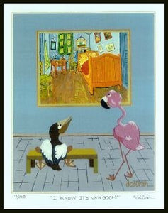 I KNOW IT'S VAN GOGH ! - VAN GOGH, FLAMINGO AND PELICAN - 8" x 10" Art Print, Hand-Decorated, Limited-Edition - art by debOrah