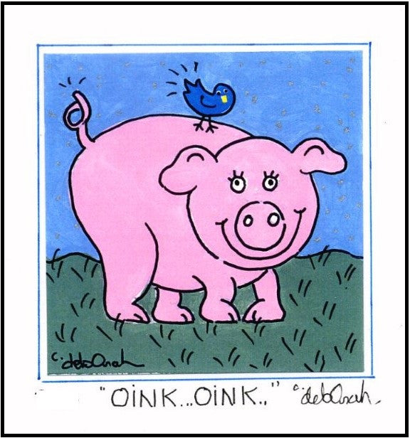 BABY PIG - Farm Animal Theme Nursery Decor - Framed SQUARE Art Print - art by debOrah