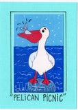 PELICAN PICNIC - Florida Folk Art Print in a Magnet - art by debOrah