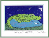 SMILING GATOR  -  5" x 7" ALLIGATOR Folk Art Print, Hand-Decorated, Limited-Edition - art by debOrah