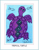 TROPICAL TURTLE  -  5" x 7" Art Print, Hand-Decorated, Limited-Edition Folk - art by debOrah