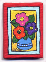 FOR YOU ! - Miniature Folk Art Flowers - Painting on Canvas - art by debOrah