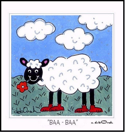 BABY SHEEP - Farm Animal Theme Nursery Decor - Framed SQUARE Art Print - art by debOrah