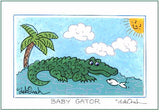 BABY GATOR  -  5" x 7" Alligator Nursery Art Print, Hand-Decorated, Limited-Edition - art by debOrah