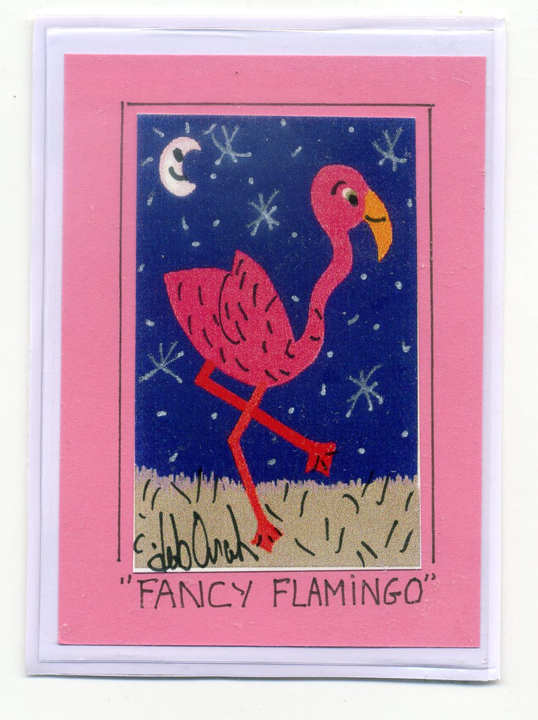 FANCY FLAMINGO - Florida Folk Art Print in a Magnet - art by debOrah