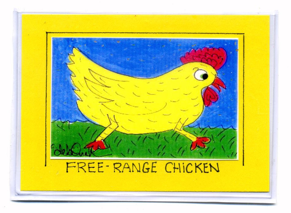 FREE RANGE CHICKEN - Folk Art Chicken Print in a Magnet - art by debOrah