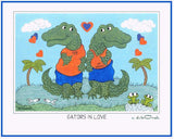 GATORS IN LOVE - University of Florida UF Alligators 11" x 14" Art Print, Hand-Decorated, Limited-Edition - art by debOrah