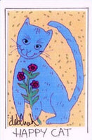 HAPPY CAT - Folk Art Print in a Magnet - art by debOrah