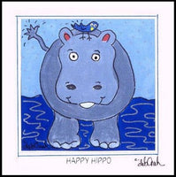 HAPPY HIPPO - Hippopotamus - Framed SQUARE Art Print - art by debOrah