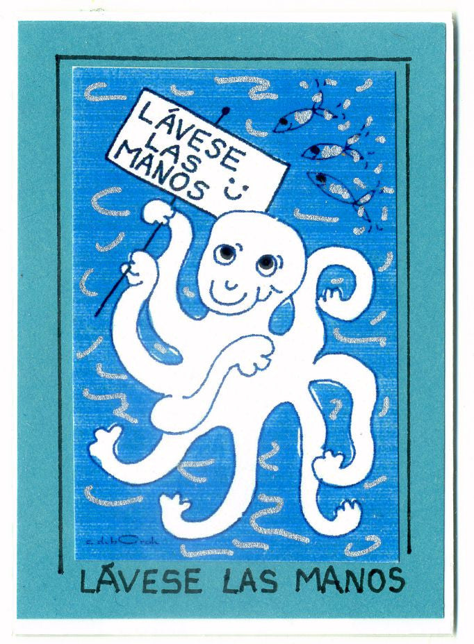 LAVESE LAS MANOS! - "Wash Your Hands" (in Spanish) - Octopus Art Print in a Magnet - art by debOrah