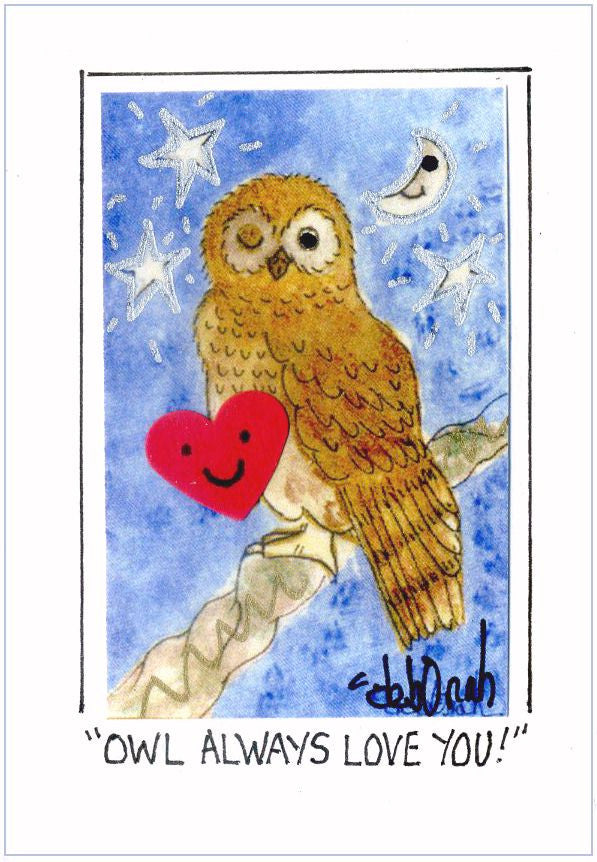 OWL ALWAYS LOVE YOU! - Folk Art Bird Print in a Magnet - art by debOrah