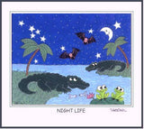Florida Night Life - Alligators, Frogs & Bats! 11" x 14" Art Print, Hand-Decorated, Limited-Edition - art by debOrah