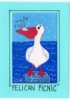 PELICAN PICNIC - Florida Folk Art Print in a Magnet - art by debOrah