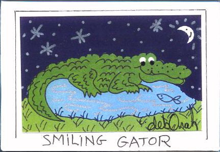 SMILING GATOR -  Florida Alligator Folk Art Print in a Magnet - art by debOrah