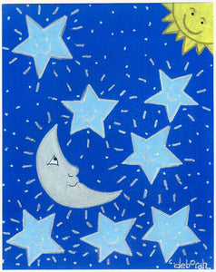 SUN, MOON AND STARS -  8" x 10" Art Print, Hand-Decorated, Limited-Edition - art by debOrah