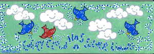 EVERY CLOUD HAS A SILVER LINING - Folk Art Bluebirds of Happiness Painting on Canvas - art by debOrah