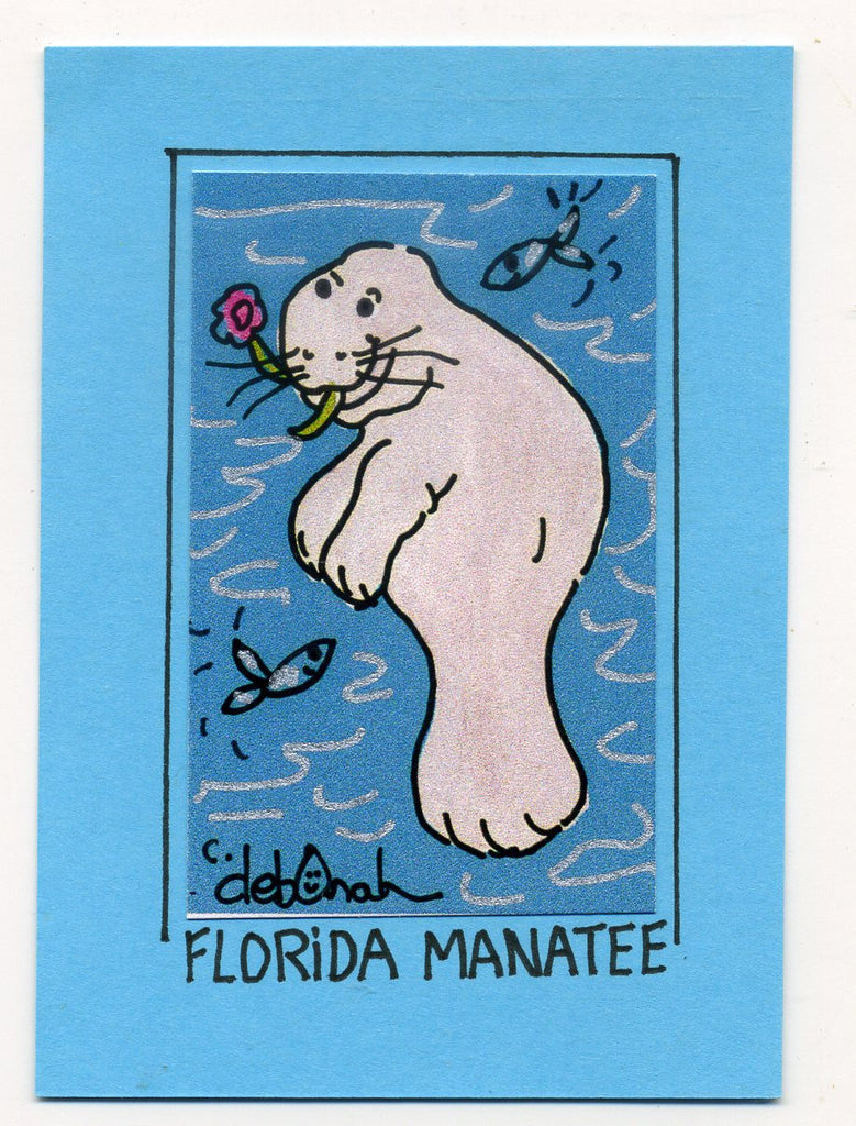 FLORIDA MANATEE - Art Print in a Magnet - art by debOrah