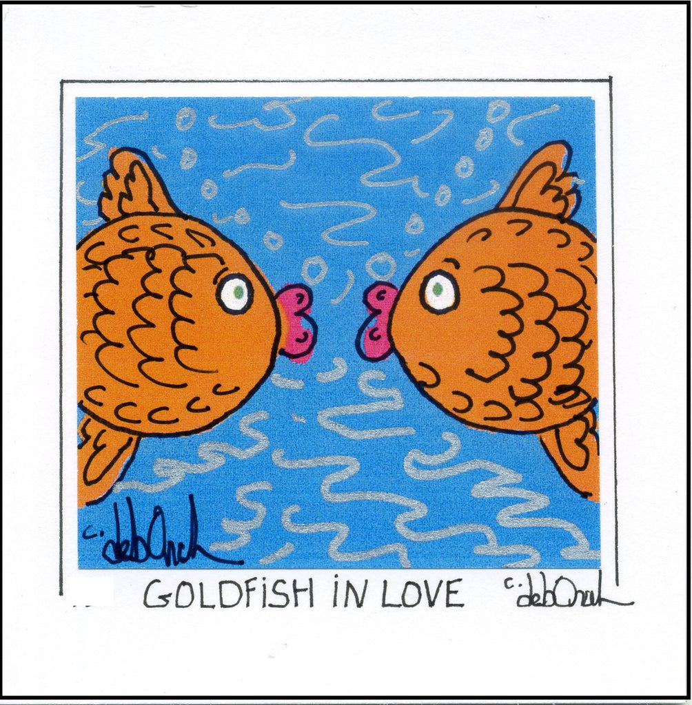 GOLDFISH IN LOVE - ROMANTIC FISH - Framed SQUARE Art Print - art by debOrah