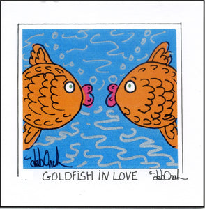 GOLDFISH IN LOVE - ROMANTIC FISH - Framed SQUARE Art Print - art by debOrah