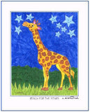 REACH FOR THE STARS - Giraffe and Stars 11" x 14" Art Print, Hand-Decorated, Limited-Edition - art by debOrah