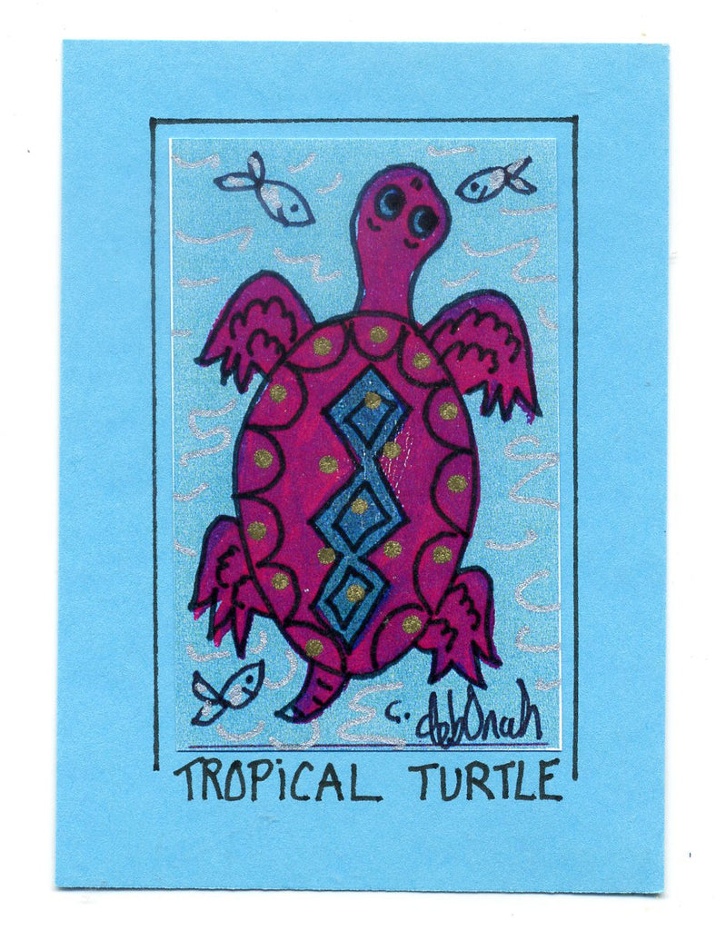 TROPICAL TURTLE - Art Print in a Magnet - art by debOrah
